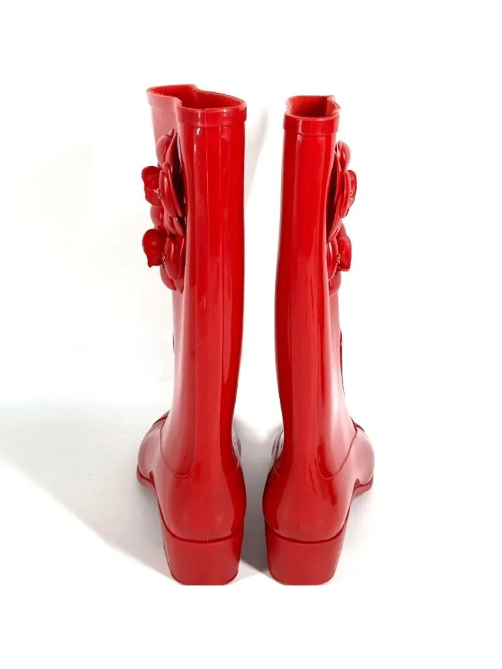 Chanel Rain Shoes Camellia CC Logo Rubber